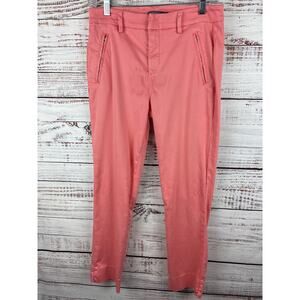 Womens Level 99 Pink Chino Casual Trouser Straight Leg Ankle Pants Stretch Sz 27